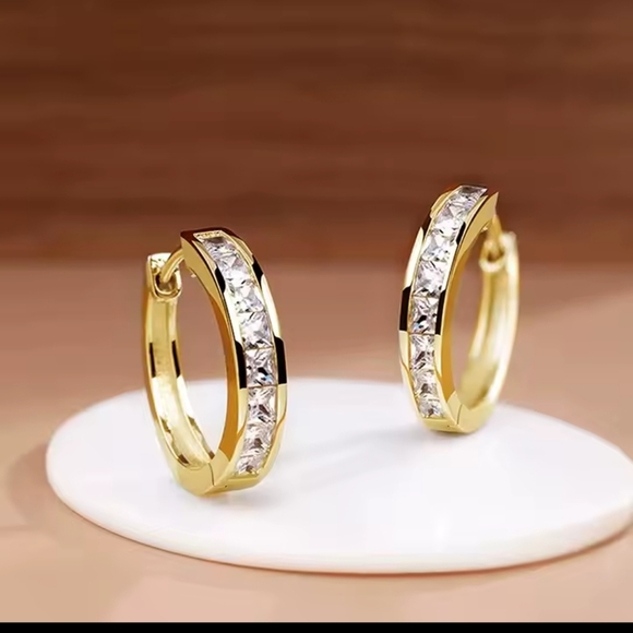 Gold Hoop Earrings For Women Rhinestone New f18 - Picture 2 of 5